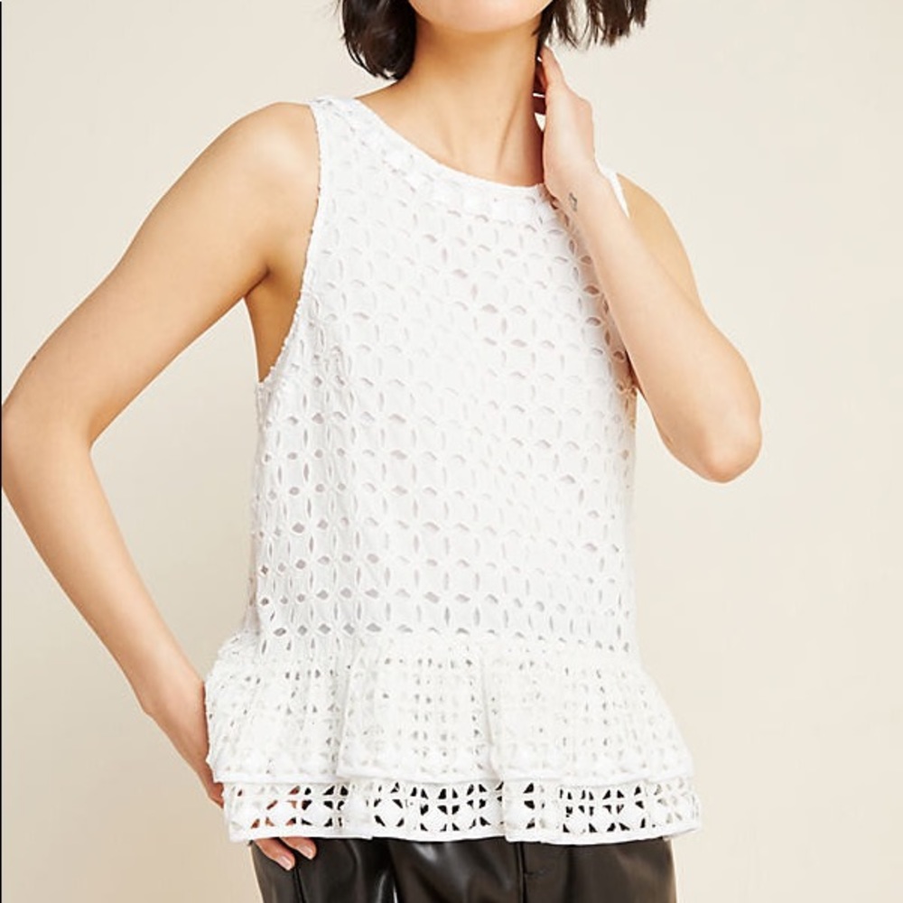 Anthropologie Maeve Beaded Eyelet Peplum Top